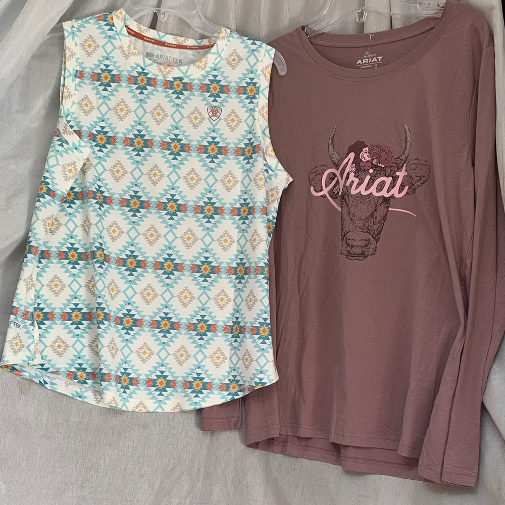 Ariat Girls Two-Piece Tank & Long Sleeve Tee - Mauve & Aqua Pattern